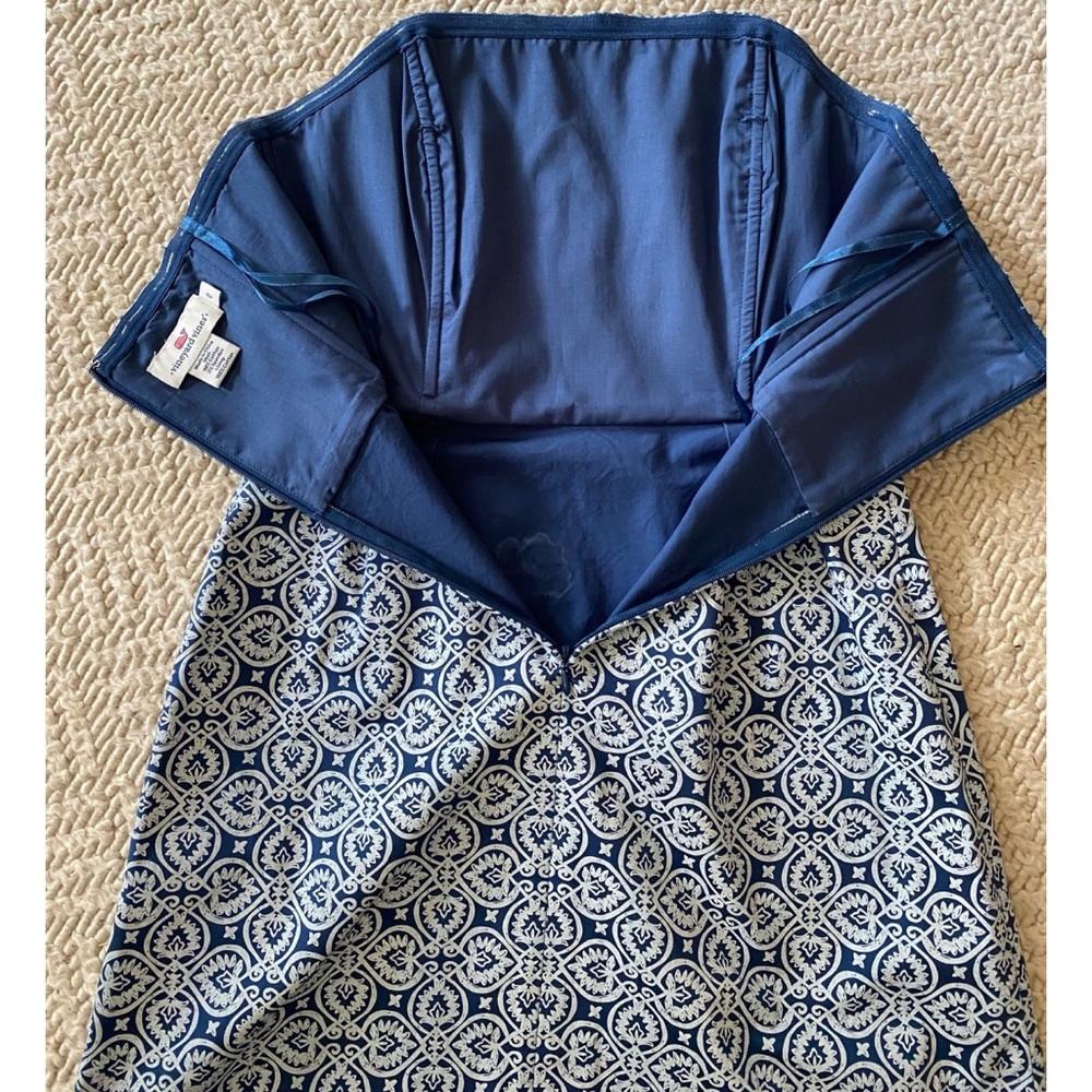 Vineyard Vines Tile Indigo Strapless Dress - 0 - Picture 3 of 9